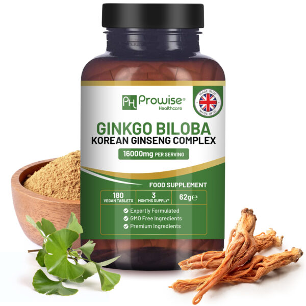 Ginkgo Biloba and Korean Ginseng Tablets 16000mg 180 Vegan Tablets by Prowise - Image 5