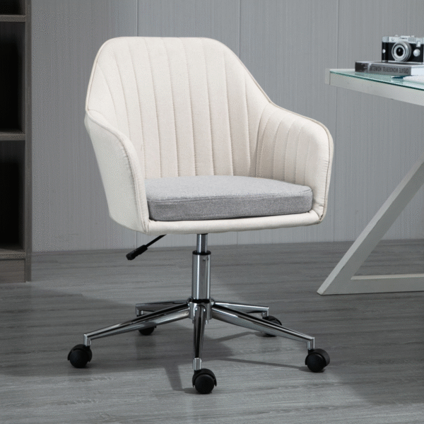 Leisure Office Chair Linen Swivel Desk Chair Home Study Wheel, Beige Vinsetto - Image 2