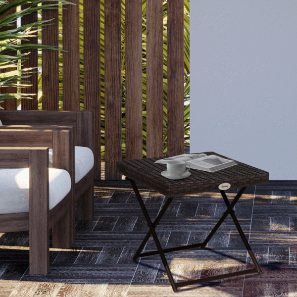 Folding Square Rattan Coffee Table Bistro Balcony Garden Steel Outdoor - Image 2