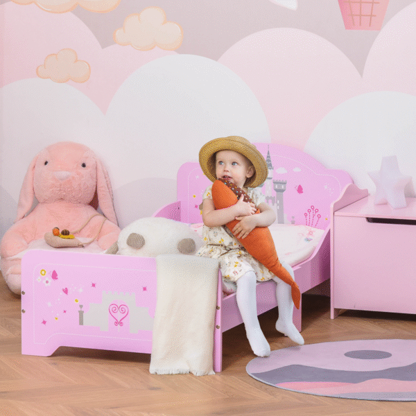 Kids Bed Princess Castle Theme w/ Side Rails Slats Home 3-6 Yrs Pink - Image 2