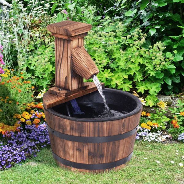 Wood Barrel Pump Patio Water Fountain Water Feature Electric Garden - Image 2