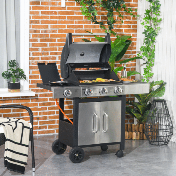 Outsunny Deluxe Gas Barbecue Grill 3+1 Burner Garden BBQ w/ Large Cooking Area - Image 2