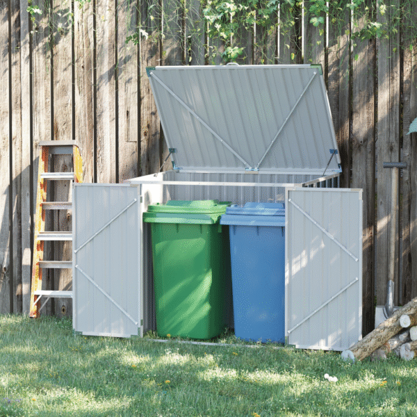 2-Bin Steel Rubbish Storage Shed w/ Double Locking Doors Outsunny - Image 2