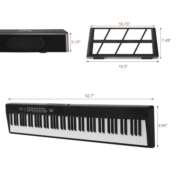 Glarry GPP-106 88 Key Folding Piano Semi-Weighted Standard Keyboards Digital Piano with MIDI Bluetooth, Handbag，Headphone，for Piano Lover Black color - Image 2