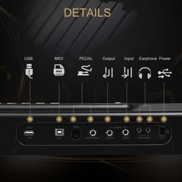 Glarry GPP-106 88 Key Folding Piano Semi-Weighted Standard Keyboards Digital Piano with MIDI Bluetooth, Handbag，Headphone，for Piano Lover Black color - Image 3