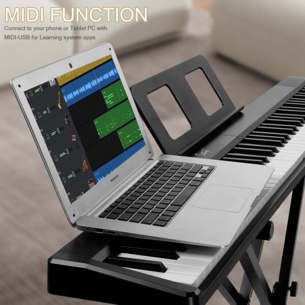 Glarry GPP-106 88 Key Folding Piano Semi-Weighted Standard Keyboards Digital Piano with MIDI Bluetooth, Handbag，Headphone，for Piano Lover Black color - Image 4