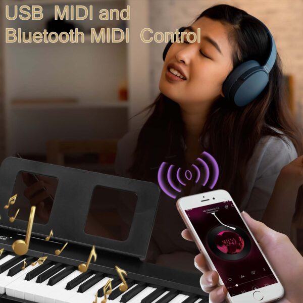 Glarry GPP-106 88 Key Folding Piano Semi-Weighted Standard Keyboards Digital Piano with MIDI Bluetooth, Handbag，Headphone，for Piano Lover Black color - Image 7