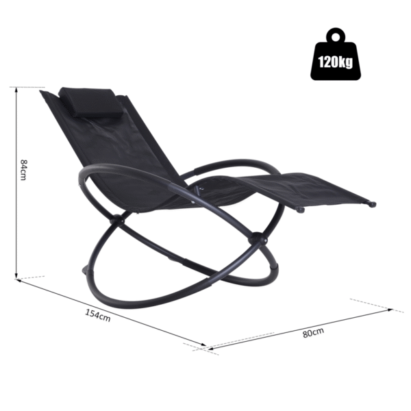 Orbital Sun Lounger Rocking Chair Outdoor Zero Gravity Folding w/ Pillow Black - Image 3