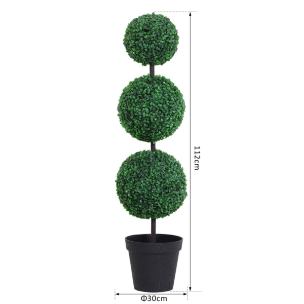 PE Set of 2 Artificial Boxwood Three Balls Topiary Plant Tree's Green - Image 3