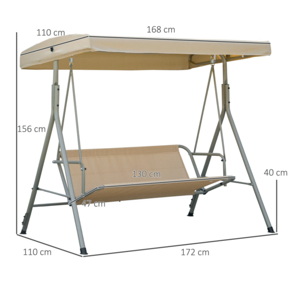 3 Person Porch Swing Chair Outdoor Lounge Bench Canopy Light Brown - Image 3