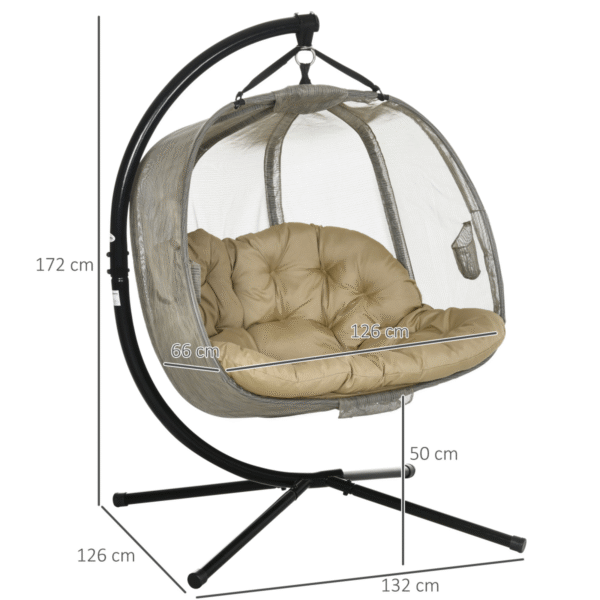 Double Hanging Egg Chair 2 Seaters Swing Hammock w/ Cushion, Brown - Image 3
