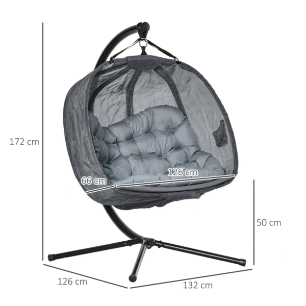 Double Hanging Egg Chair 2 Seaters Swing Hammock w/ Cushion, Grey - Image 3