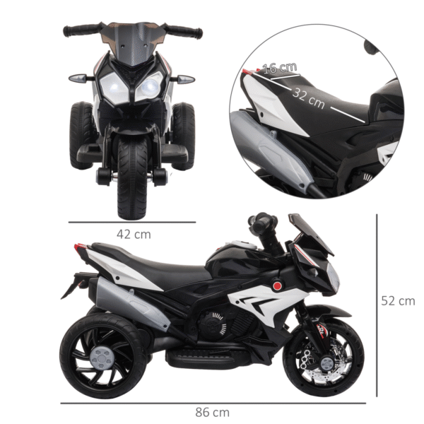 Kids Electric Motorcycle Ride-On Toy Vehicle 6V Battery Music Horn Lights Black - Image 3