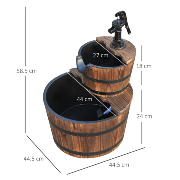Wooden Water Pump Fountain, 2 Tier-Fir Wood/Steel - Image 3