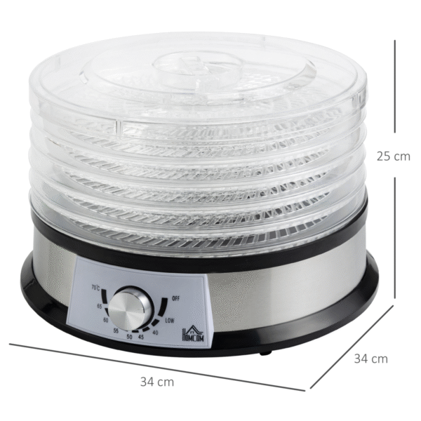 5 Tier Food Dehydrator 250W Stainless Steel Food Dryer Machine Silver - Image 3