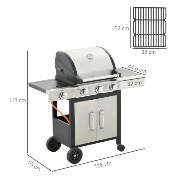 Outsunny Deluxe Gas Barbecue Grill 3+1 Burner Garden BBQ w/ Large Cooking Area - Image 3