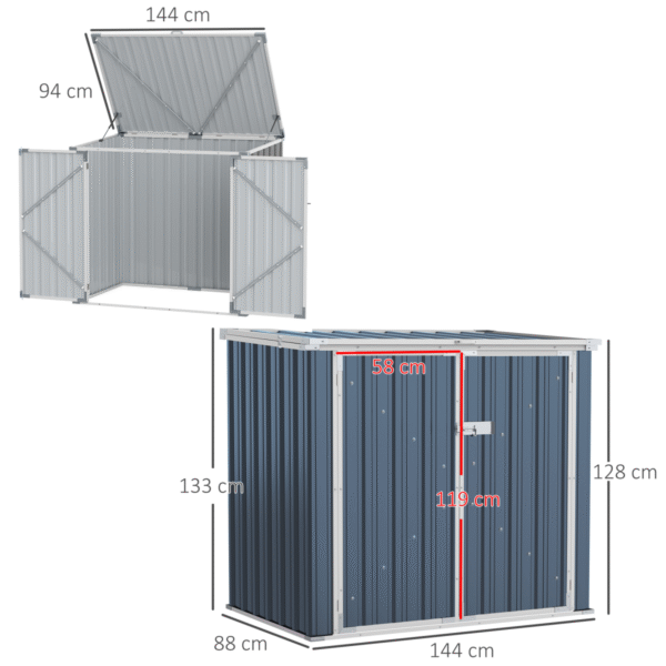 2-Bin Steel Rubbish Storage Shed w/ Double Locking Doors Outsunny - Image 3