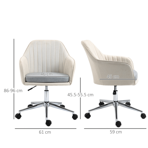 Leisure Office Chair Linen Swivel Desk Chair Home Study Wheel, Beige Vinsetto - Image 3