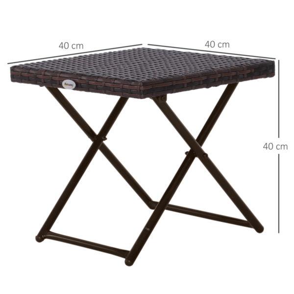 Folding Square Rattan Coffee Table Bistro Balcony Garden Steel Outdoor - Image 3