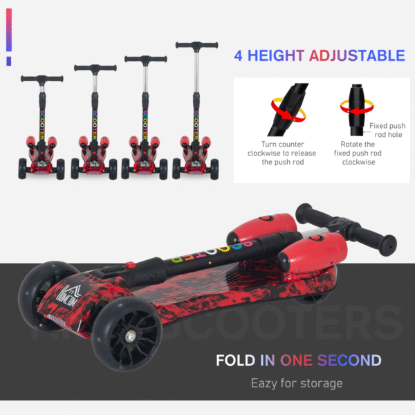 Child Wheel E-Scooter Light Music Water Spray Rechargeable 3-6 Yrs Red - Image 4