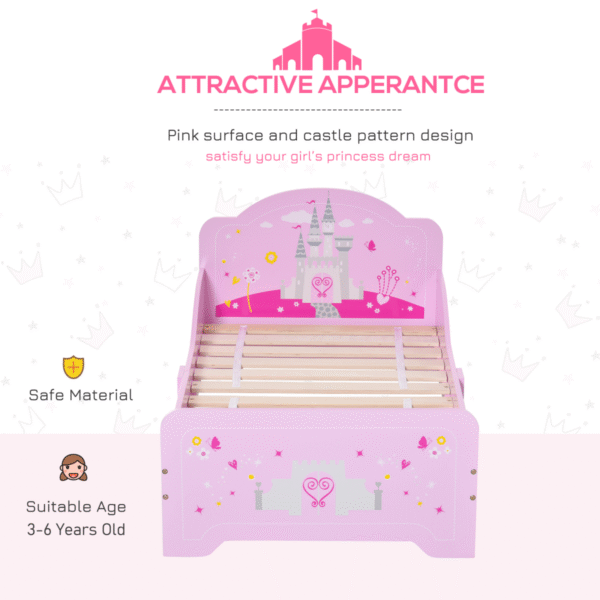 Kids Bed Princess Castle Theme w/ Side Rails Slats Home 3-6 Yrs Pink - Image 4
