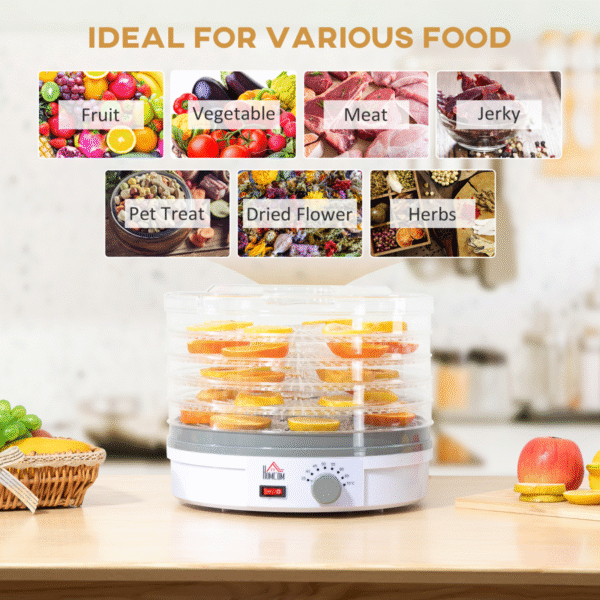 5 Tier Food Dehydrator 245W Stainless Steel Food Dryer Machine Timer LCD White - Image 4