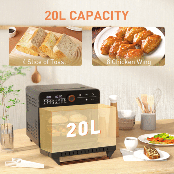 HOMCOM Air Fryer Oven 20L Countertop Mini Oven with 17 Presets 1400W Black - Image 4