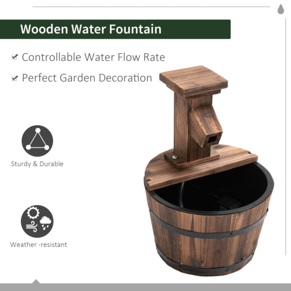 Wood Barrel Pump Patio Water Fountain Water Feature Electric Garden - Image 4