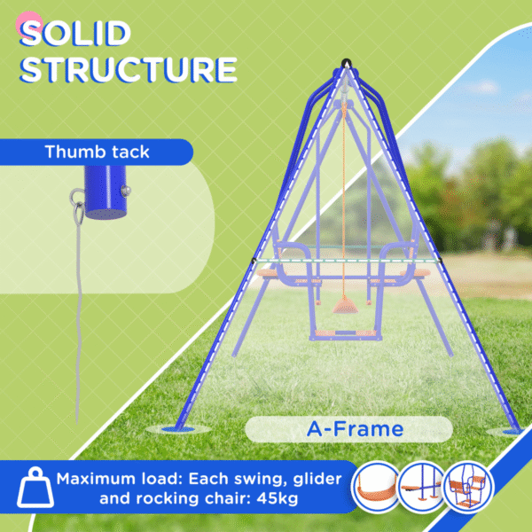 Outsunny 3 in 1 Metal Kids Swing Set with Swing, Glider, Rocking Chair, Orange - Image 4