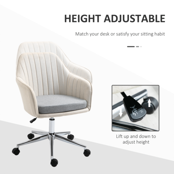 Leisure Office Chair Linen Swivel Desk Chair Home Study Wheel, Beige Vinsetto - Image 4
