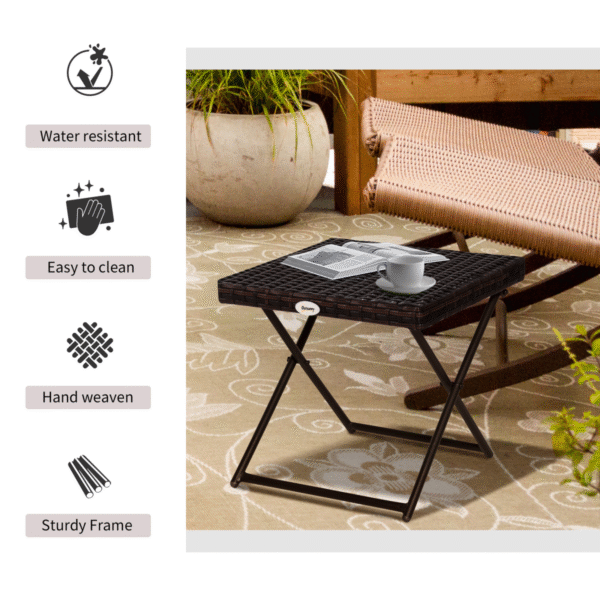Folding Square Rattan Coffee Table Bistro Balcony Garden Steel Outdoor - Image 4