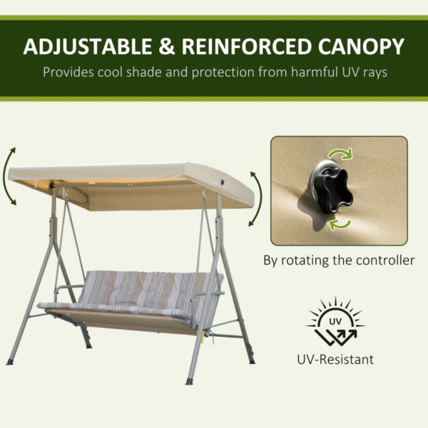 3 Person Porch Swing Chair Outdoor Lounge Bench Canopy Light Brown - Image 4