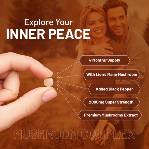 dvanced Mushroom Complex 2000mg | A super blend of 6 Mushroom with Lions Mane, Chaga, Cordyceps, Shiitake, Reishi and Maitake with Black Pepper | 120 Vegan High Strength Tablets | Made in UK by Prowise - Image 2