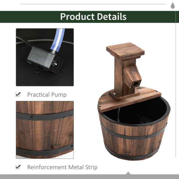 Wood Barrel Pump Patio Water Fountain Water Feature Electric Garden - Image 5