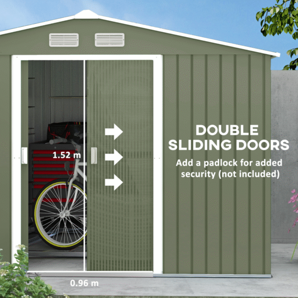 9 x 6FT Garden Metal Storage Shed Tool Box Foundation Vent & Doors Green - Image 5