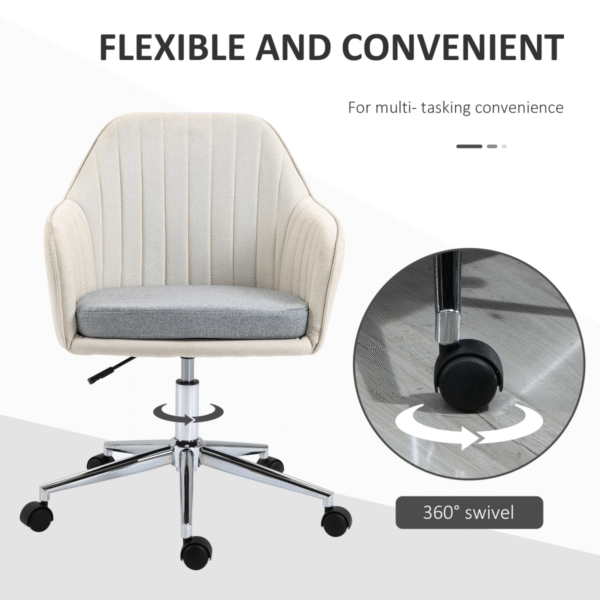 Leisure Office Chair Linen Swivel Desk Chair Home Study Wheel, Beige Vinsetto - Image 5