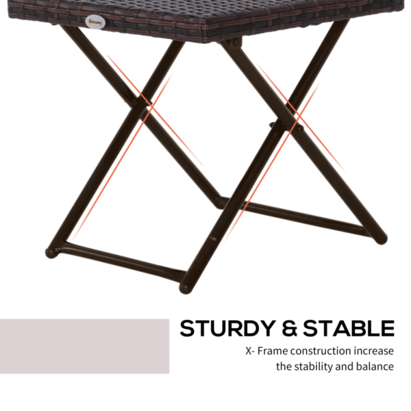 Folding Square Rattan Coffee Table Bistro Balcony Garden Steel Outdoor - Image 5