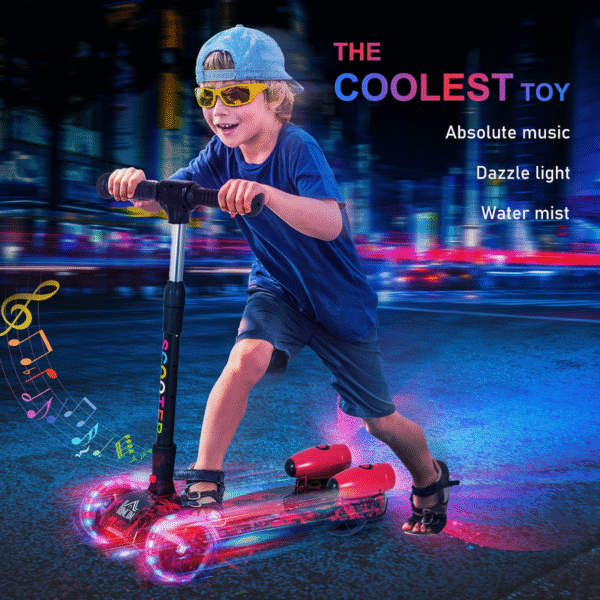 Child Wheel E-Scooter Light Music Water Spray Rechargeable 3-6 Yrs Red - Image 5