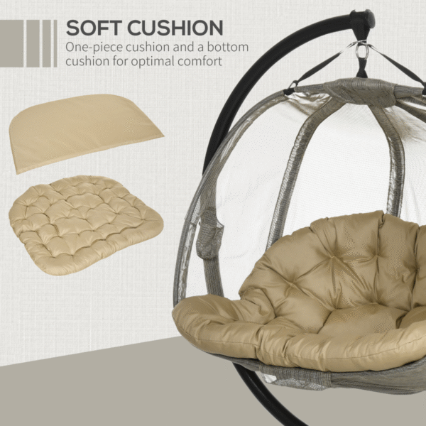 Double Hanging Egg Chair 2 Seaters Swing Hammock w/ Cushion, Brown - Image 5