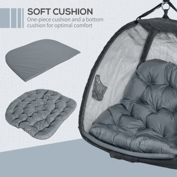 Double Hanging Egg Chair 2 Seaters Swing Hammock w/ Cushion, Grey - Image 5