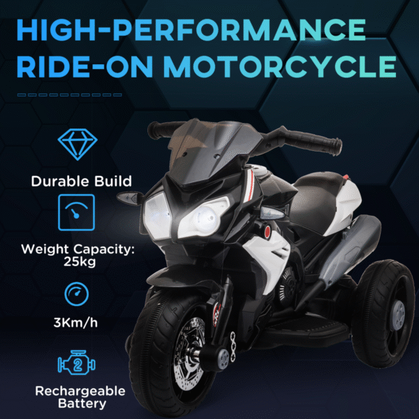 Kids Electric Motorcycle Ride-On Toy Vehicle 6V Battery Music Horn Lights Black - Image 5