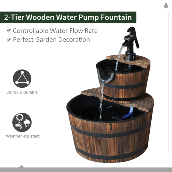 Wooden Water Pump Fountain, 2 Tier-Fir Wood/Steel - Image 5