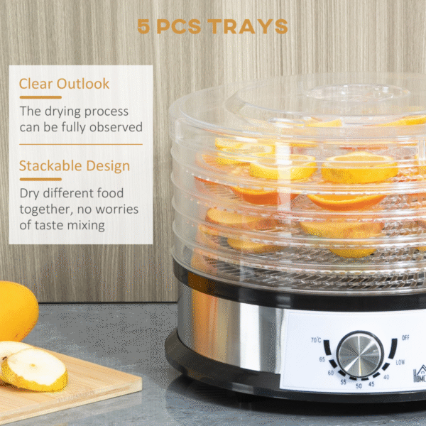 5 Tier Food Dehydrator 250W Stainless Steel Food Dryer Machine Silver - Image 5