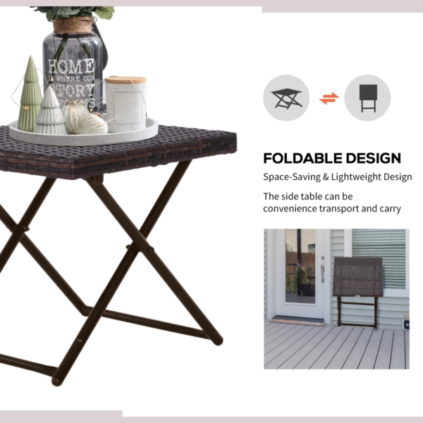 Folding Square Rattan Coffee Table Bistro Balcony Garden Steel Outdoor - Image 6