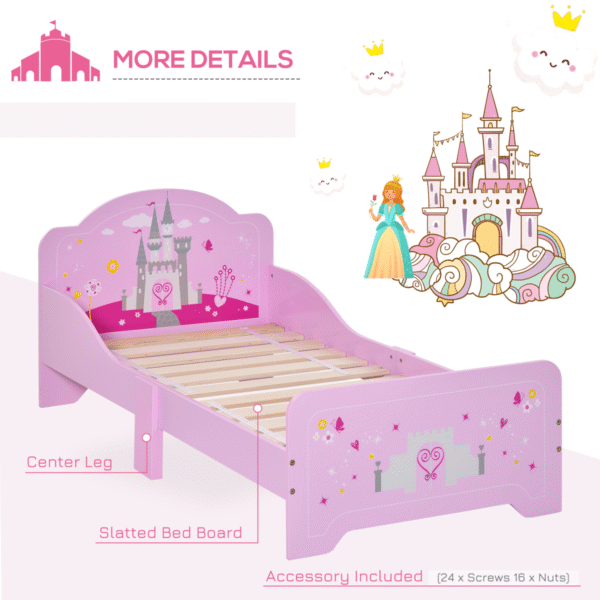 Kids Bed Princess Castle Theme w/ Side Rails Slats Home 3-6 Yrs Pink - Image 6
