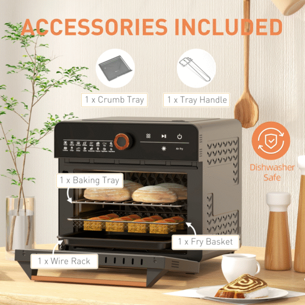 HOMCOM Air Fryer Oven 20L Countertop Mini Oven with 17 Presets 1400W Black - Image 6