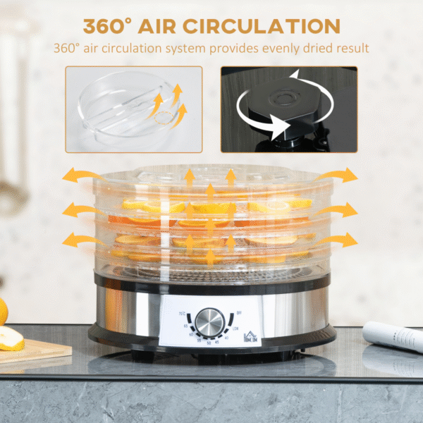 5 Tier Food Dehydrator 250W Stainless Steel Food Dryer Machine Silver - Image 6