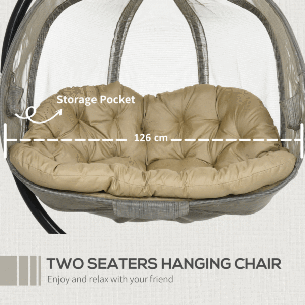 Double Hanging Egg Chair 2 Seaters Swing Hammock w/ Cushion, Brown - Image 7