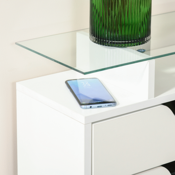 Shoe Cabinet 3 Drawers High Gloss Storage Cupboard Glass Top White - Image 7