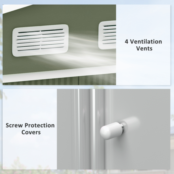 9 x 6FT Garden Metal Storage Shed Tool Box Foundation Vent & Doors Green - Image 8